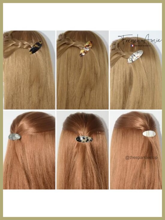 Set of 6 Celluloid Oval Hair Clips Barrette for Women Handmade main image 2
